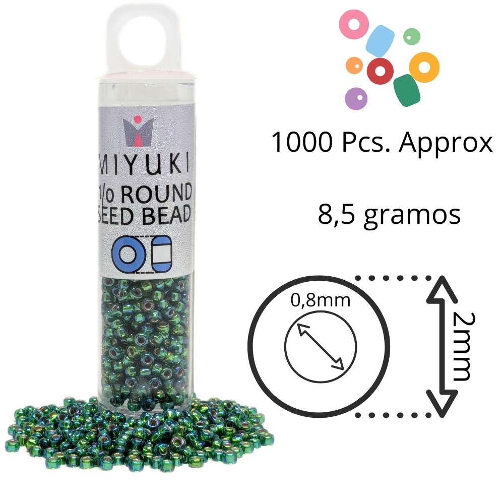 Tubo Rocallas Miyuki 11/0 "Silver lined Green AB" Color 1016 - Miyukilandia