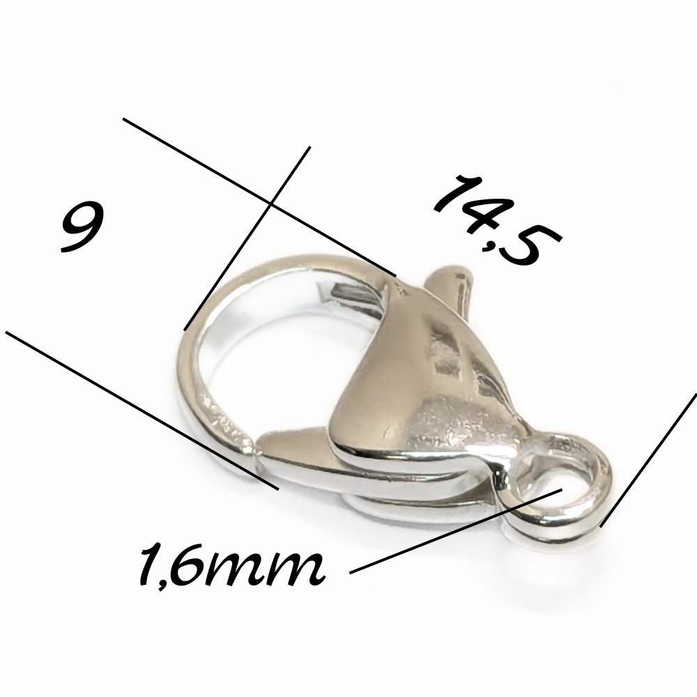 cierre mosquetón en acero inoxidable plateado