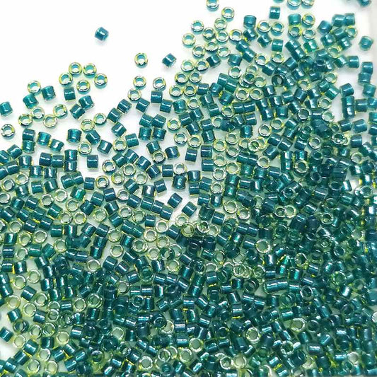 11/0 MIYUKI delica DB0919 - Light Green Dark Teal Inside - 1gr.  - Miyukilandia