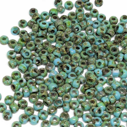 8/0 MIYUKI - rocalla - Opaque Picasso Turquoise Blue 1gr - 4514  - Miyukilandia