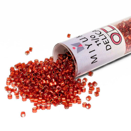 DB0043 Tubo Miyuki Delica 11/0 Silver Lined Red Orange 7,2gr  - Miyukilandia