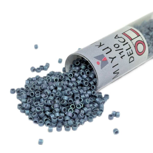 DB0376 Tubo Miyuki Delica 11/0 Matte Metallic Light Grey Blue 7,2gr  - Miyukilandia