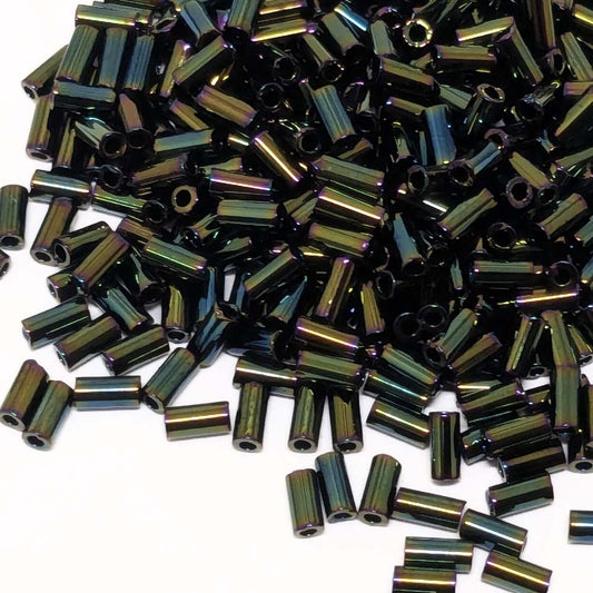 bugle beads Green Iris 