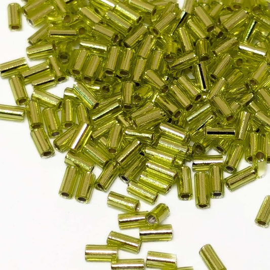 bugle beads minicanutillos Transparent Chartreuse SIlver Lined