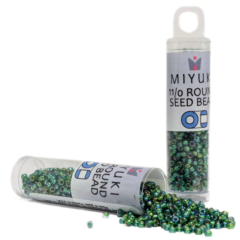 Tubo di perline di semi Miyuki 11/0 "Argento foderato verde AB" Colore 1016