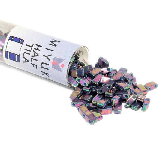 TLH-1898 Tubo de Miyuki Half-Tila - Opaque Purple Gray Rainbow Luster -  