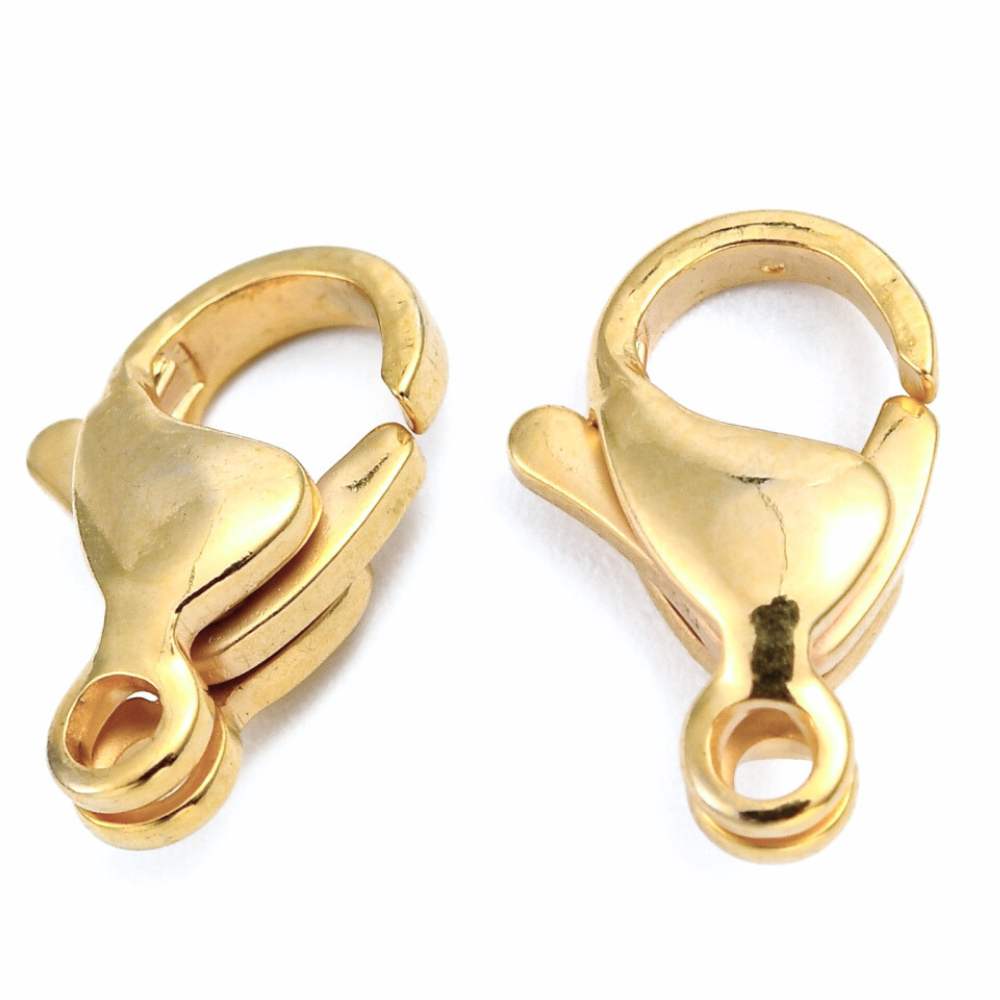 Cierre mosquetón acero inox chapado oro 18K 13x8mm Aguj: 1,5mm