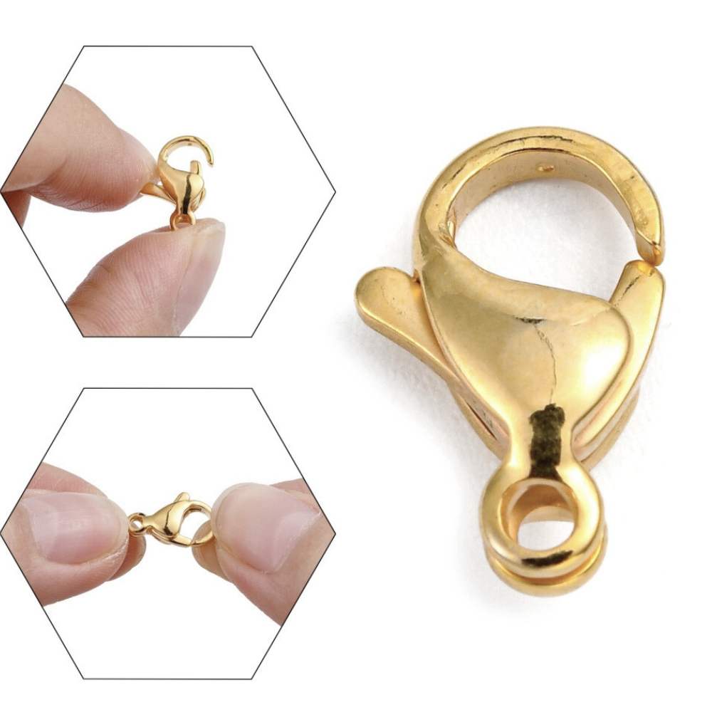 Cierre mosquetón acero inox chapado oro 18K 13x8mm Aguj: 1,5mm