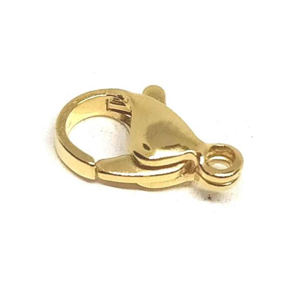 Cierre mosquetón acero inox chapado oro 18K 13x8mm Aguj: 1,5mm