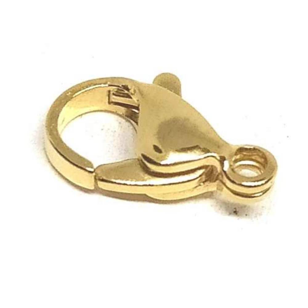 Cierre mosquetón acero inox chapado oro 18K 15x9mm Agujero: 1,5mm