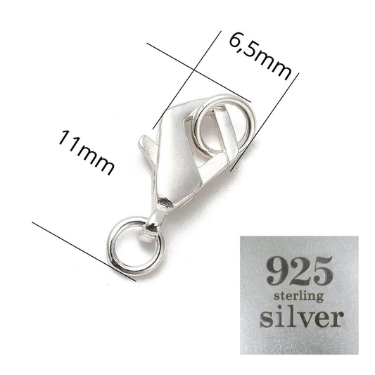 Cierre Mosquetón en Plata de Ley 925 con Anillas – 11 mm