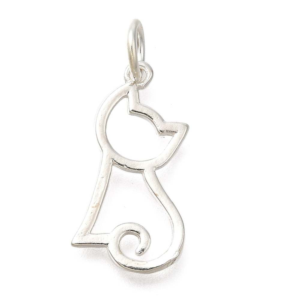 Colgante de gato en plata de ley 925 con anilla