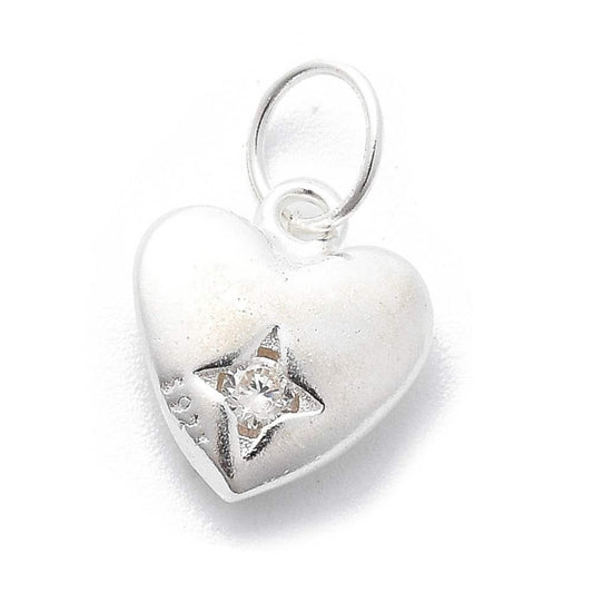 Colgante corazón plata 925 con circonitas cúbicas brillantes y anilla de 5mm, tamaño 10mm x 8.5mm