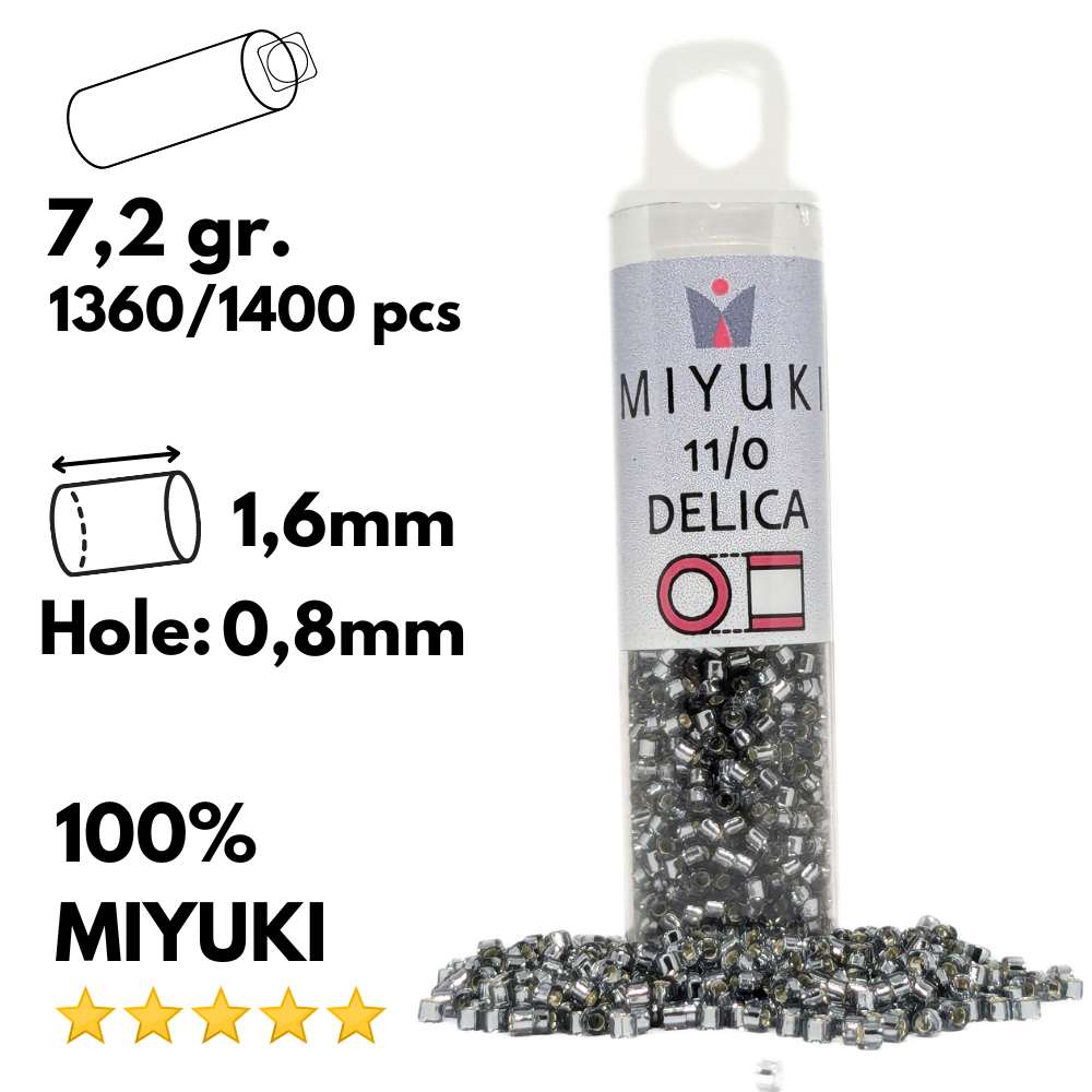 DB0048 Tubo Miyuki Delica 11/0 Argento foderato grigio 7.2gr