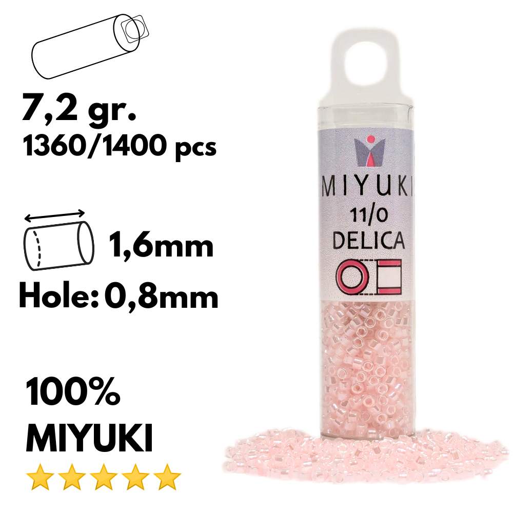 DB0234 Tubo Miyuki Delica 11/0 Lined Crystal Pale Salmon 7,2gr.