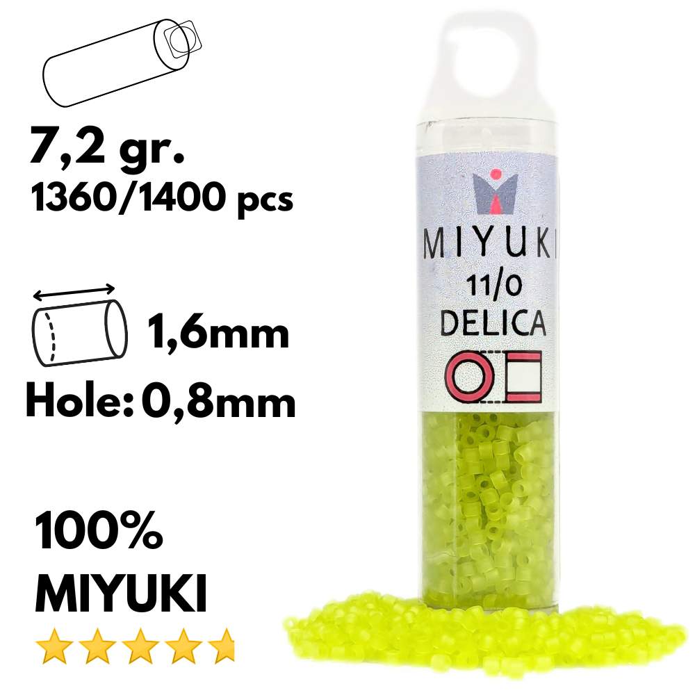 DB0766 Miyuki Delica 11/0 Matte Transparent Chartreuse Tube 7.2gr.