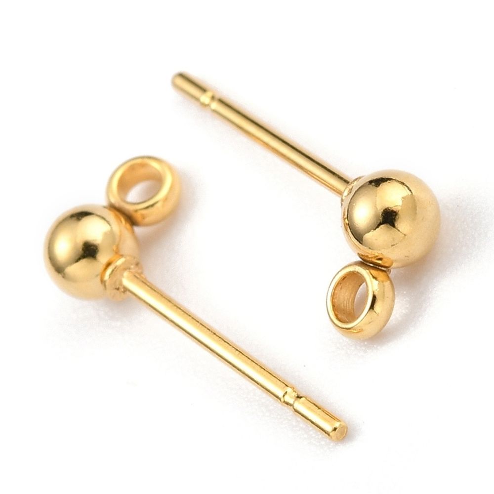2 bases de pendientes con bola de 3 mm y anilla · Acero 316 chapado en oro de 18 K